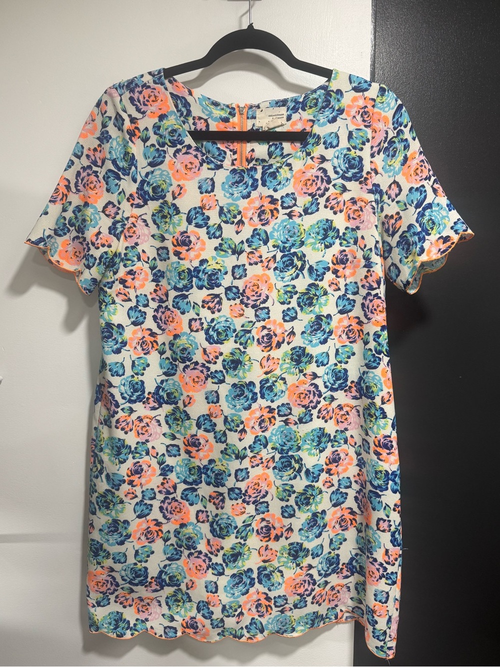 Floral Short Sleeve Shift Dress in Mint and Peach